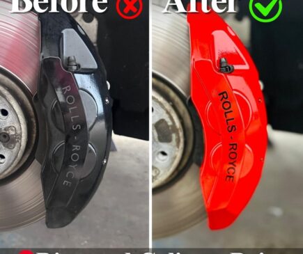 Rolls-Royce Red Brake Caliper Paint Service Before and after Atlanta GA Rims and Calipers Paint