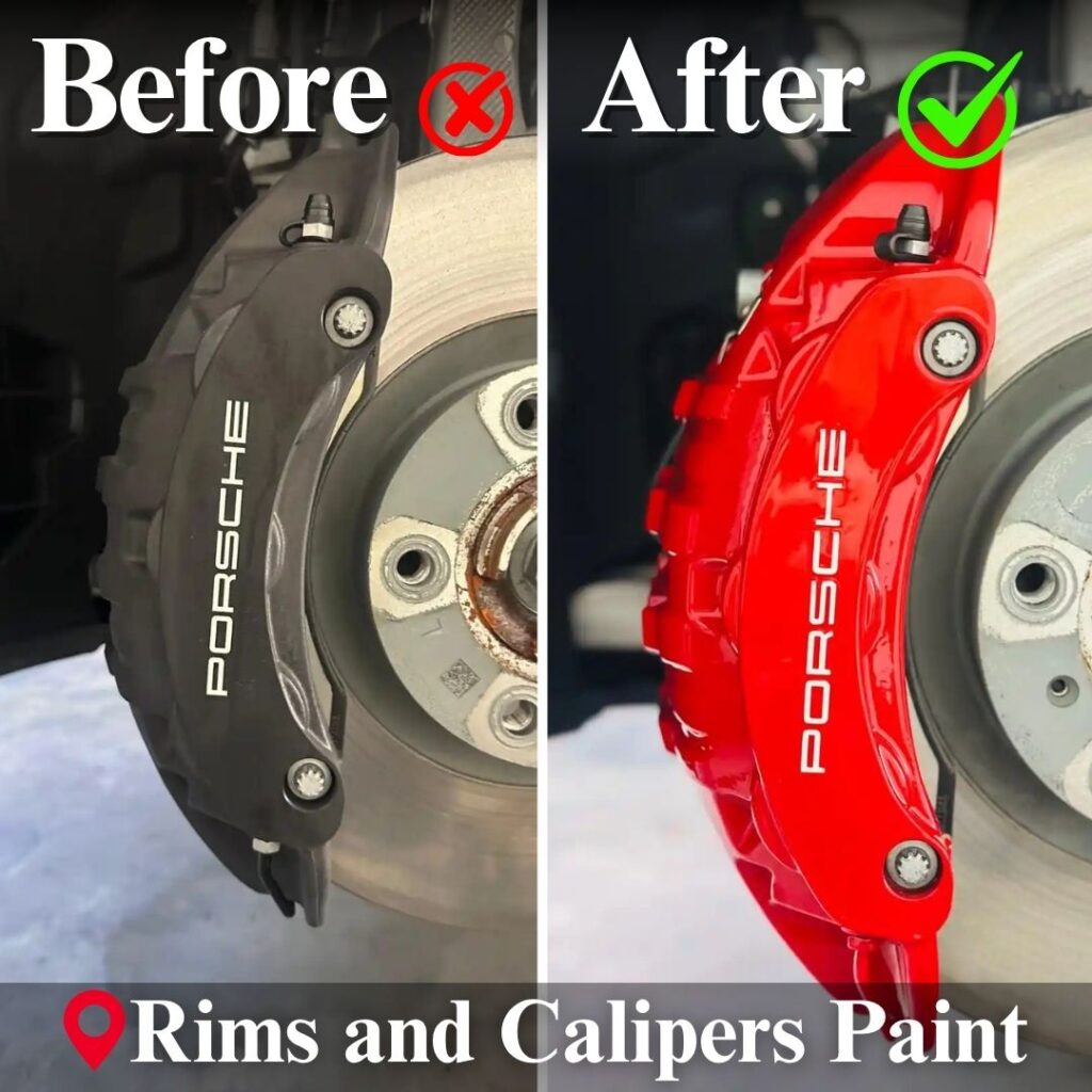 Before and After 2025 Porsche Taycan 4 Red Brake Caliper Paint Atlanta